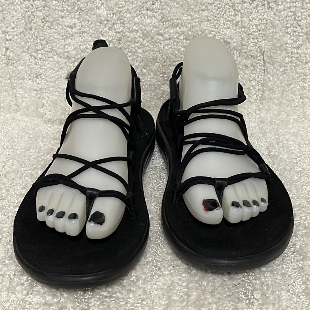 TEVA WOMEN'S VOYA INFINITY Elastic STRAPPY NEW US 8 BLACK STRING SANDALS
